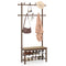 Bamboo Coat Rack PE Rattan Hall Tree with Bench and Shoe Storage 3-In-1 Entryway Bench