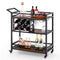 3-tier Bar Cart on Wheels Home Kitchen Serving Cart with Wine Rack and Glasses Holder