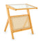 Boho End Table with Magazine Rack and Tempered Glass Top
