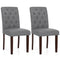 Button Tufted Fabric Upholstered Wooden Dining Chair Set of 2 with High Curved Back