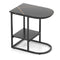 C-shaped Modern Sofa Side Table with Faux Marble Tabletop and Storage Shelf
