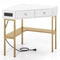 Triangle Corner Desk with Charging Station with 2 Drawers and Storage Shelf