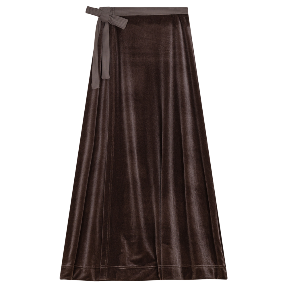 Wrap Velour Long Skirt