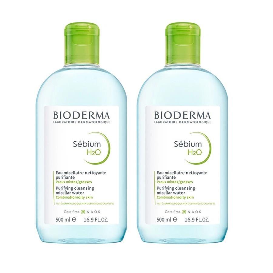Bioderma Sebium H2O 500ml Twin Set - Gentle Cleansing Water for Oily Skin, Non-comedogenic Skincare, Makeup Remover