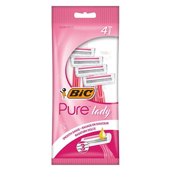 BIC Pure Lady Women's Disposable Razor - 3 Stainless Steel Blades, Ergonomic Handle, Shea Butter Lubricating Strip