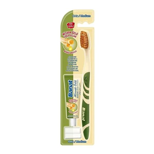 Banat Miswak Oral Care Set - Natural Toothbrush & Toothpaste with Antibacterial Properties