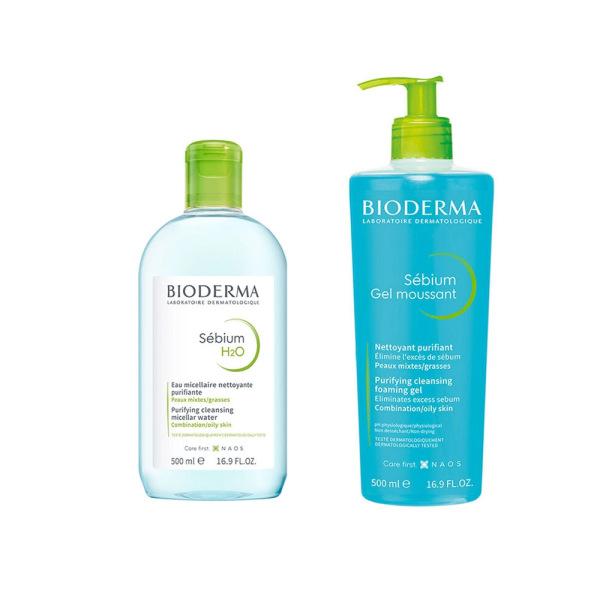 Bioderma Sebium Skincare Set for Oily Skin - Gentle Cleansing & Non-Comedogenic - Sebium H2O & Foaming Gel