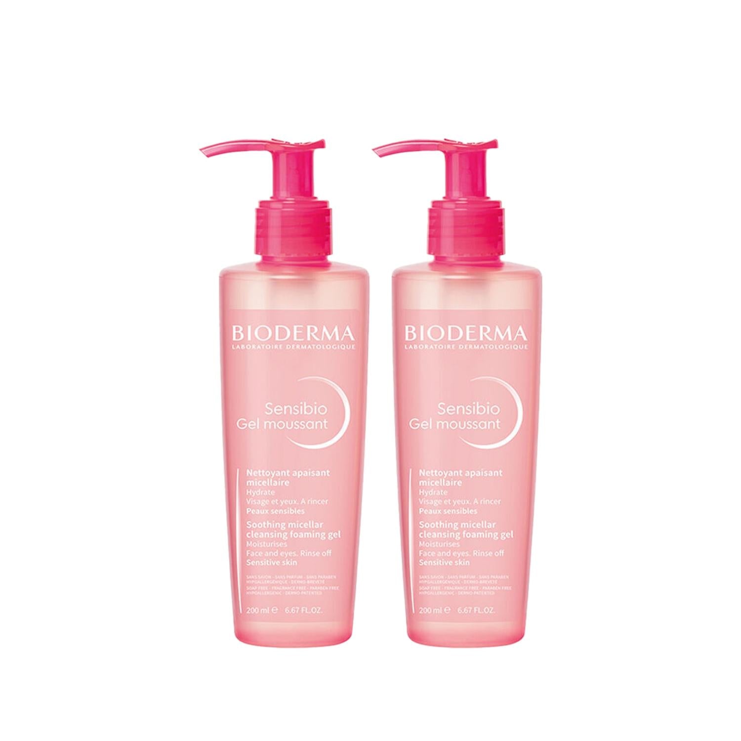 Bioderma Sensibio Foaming Face Cleansing Gel for Sensitive Skin - Gentle, Dermatologically Tested, 200ml x2