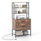 Freestanding File Cabinet with Charging Station and 3-Tier Open Shelves
