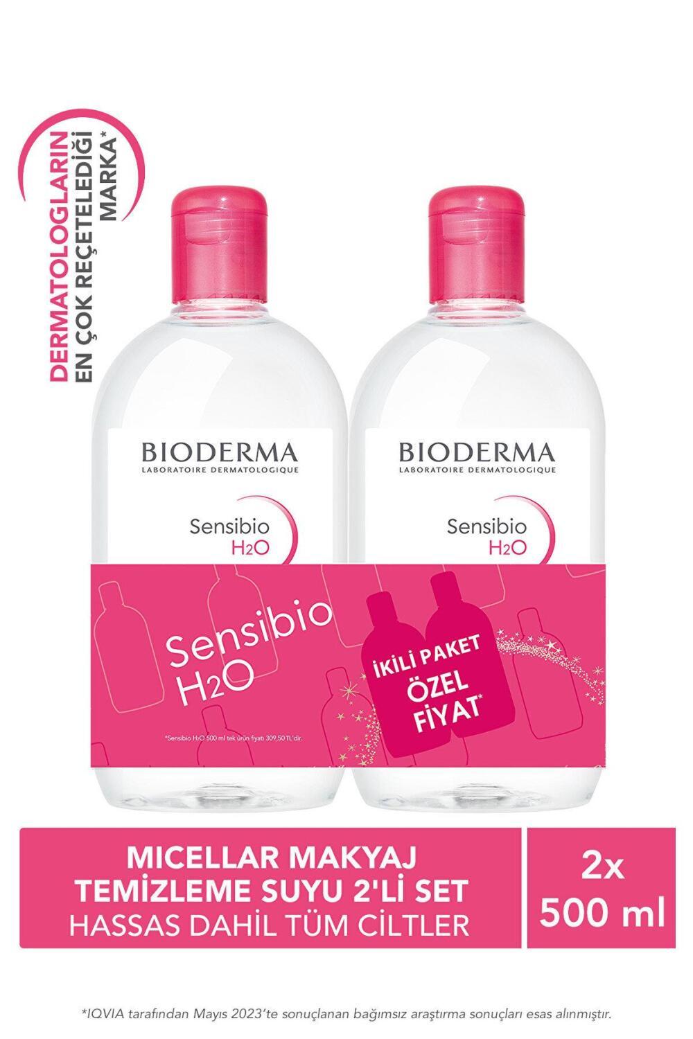 Bioderma Sensibio H2O Micellar Water for Sensitive Skin, Gentle Makeup Remover and Cleanser - 500ml Twin Set