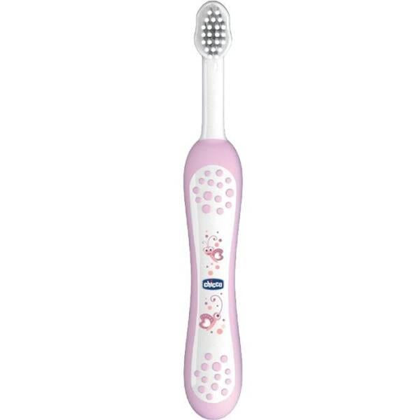 Chicco Baby Toothbrush 6+ Months - Extra Soft Bristles, Gentle Oral Care for Infants, Ergonomic Non-Slip Handle, Fun Designs