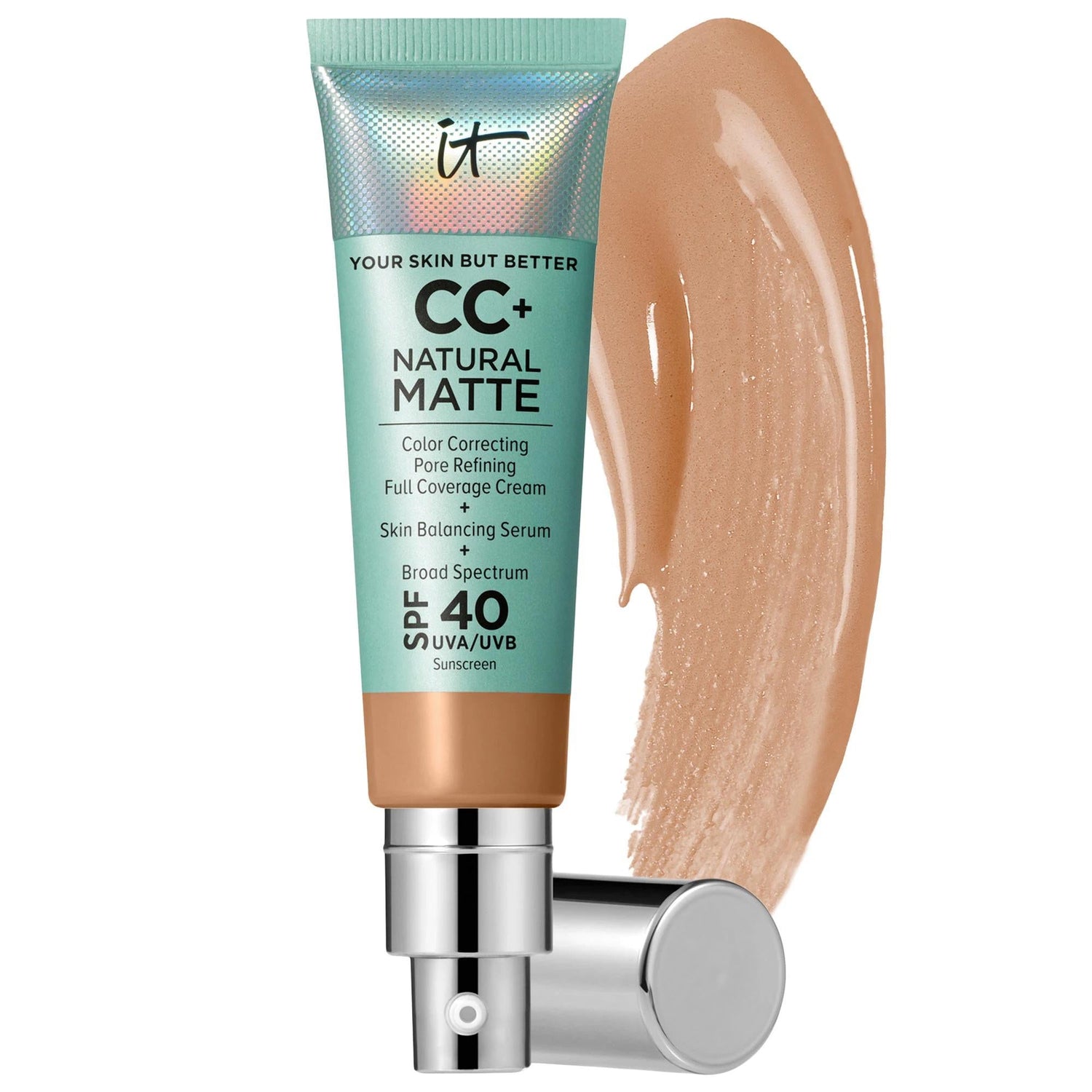 CC+ Cream Natural Matte Foundation with SPF 40 by IT Cosmetics - Full Coverage, Vegan, Non-Comedogenic