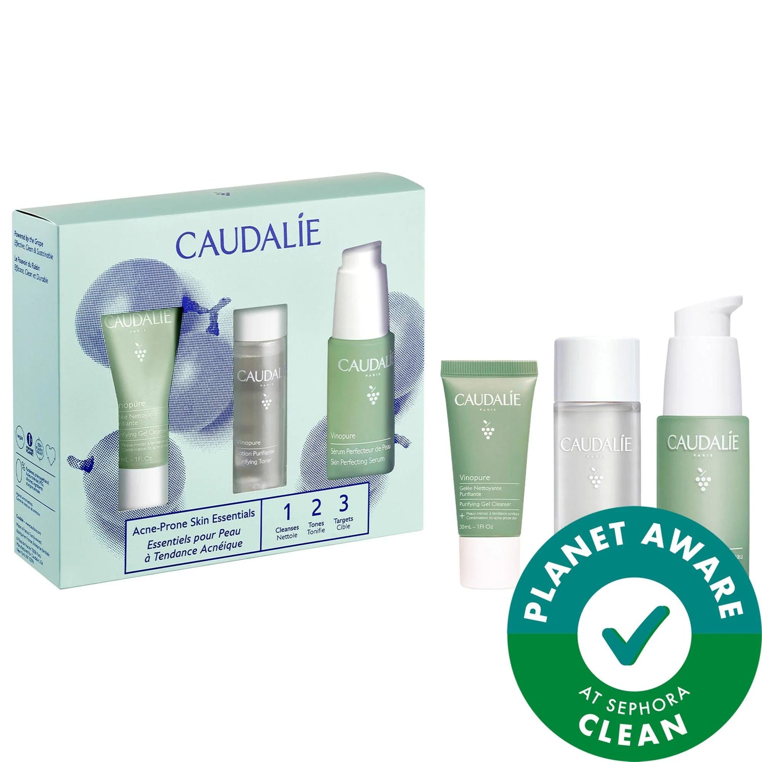 Caudalie Vinopure: Acne-Prone Skin Essentials Set - Salicylic Acid, Niacinamide, & Oil Control for Clear, Radiant Skin (Vegan & Cruelty-Free)