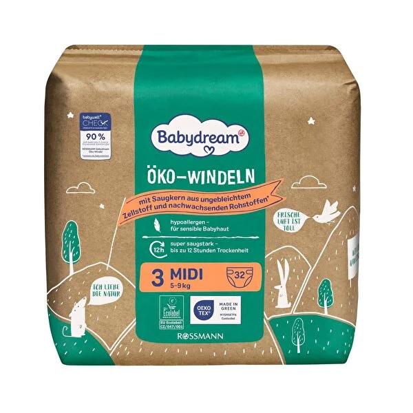 Babydream Eco Baby Diapers Size 3 (32-Count) - Gentle, Hypoallergenic, and Overnight Protection for Sensitive Skin