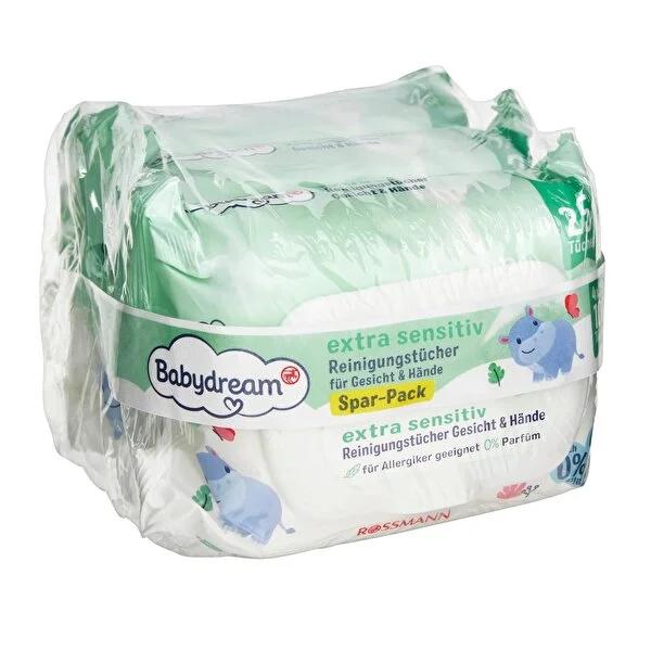 Babydream Extra Sensitive Baby Wipes for Face & Hand - Dermatologically Tested, Gentle Cleansing, 100 Count (25x4)