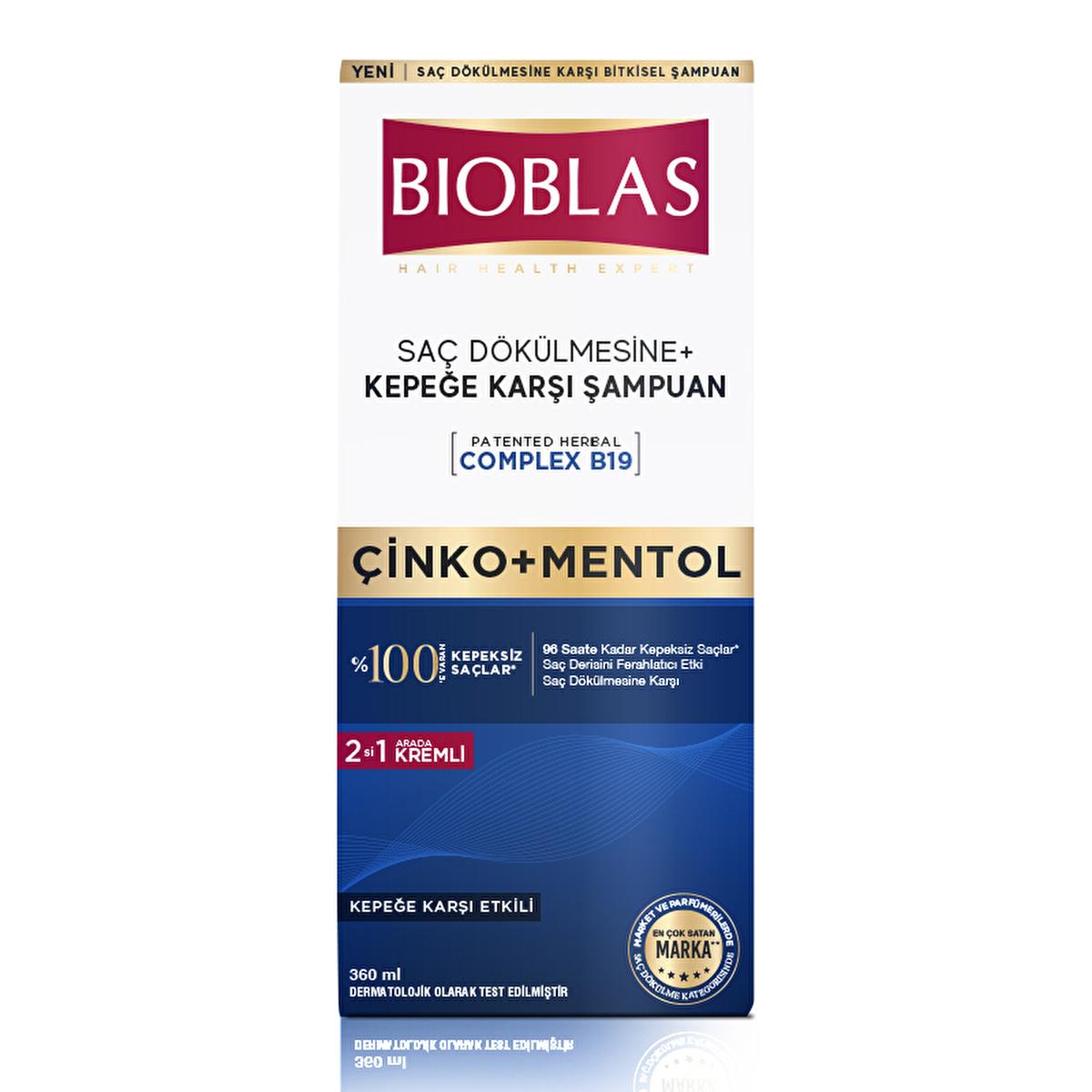 Bioblas Anti-Dandruff Shampoo with Zinc and Menthol for Hair Loss Treatment - 12.18 fl oz
