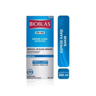 Bioblas Anti-Dandruff Shampoo for Men with Menthol & Apple Vinegar, 12.17 fl oz - Thermal Water & Zinc for Dandruff Control