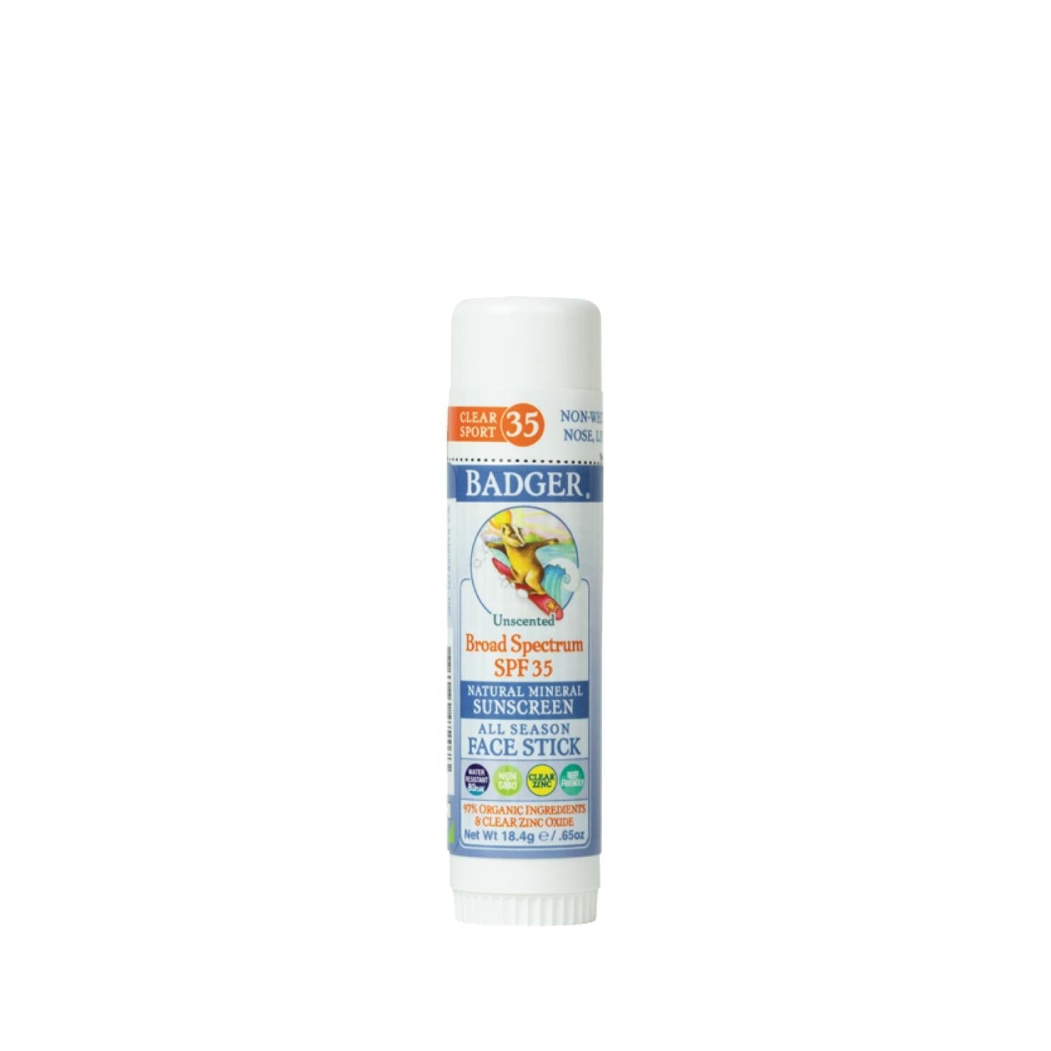 Badger Clear Zinc Kokusuz Sunscreen Stick SPF35 - Natural, Portable Sun Protection for Outdoor Enthusiasts