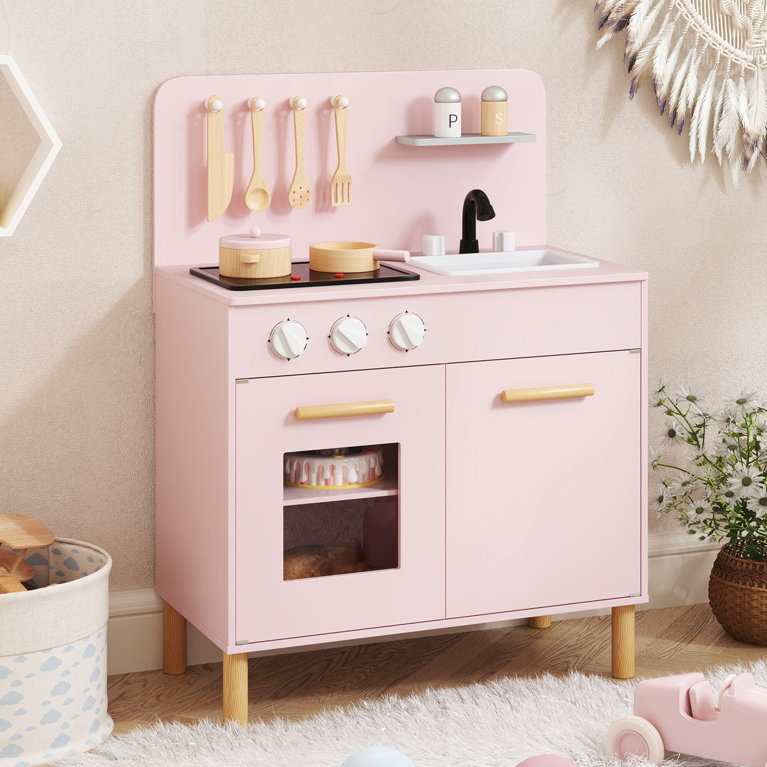 Kids Kitchen Playset with Cooking Accessories and Storage