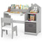 Kids Study Desk and Chair Set with Open Shelves Drawer and Fabric Storage Bin-Natural