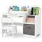 Kids Study Desk and Chair Set with Open Shelves Drawer and Fabric Storage Bin-Natural