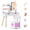 Kids Vanity Set Pretend Play Dressing Table Set with 3-Color Lighting Modes Adjustable Brightness and Mirror Cabinet