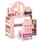 Kids Vanity Set with Colorful LED Lights Princess Makeup Dressing Table with Chair