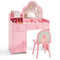 Kids Vanity Table and Chair Set with Cloud-shaped Mirror and Open Shelf