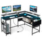 L-Shaped Gaming Desk with LED Lights and Power Outlets Home Office Computer Desk