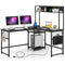 L-shaped Desk with Power Outlet Hutch