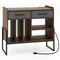 Large Record Player Stand with Charging Station Mid Century Modern Vinyl Storage Cabinet