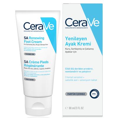 CeraVe SA Renewing Foot Cream - Exfoliates Dry, Cracked Feet with Salicylic Acid, Moisturizes, Fragrance-Free, Hypoallergenic - 88ml (2.96 fl oz)