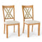 Linen Fabric Upholstered Wooden Dining Chair Set of 2 with Rubber Wood Frame for Dining Room