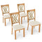 Linen Fabric Upholstered Wooden Dining Chair Set of 4 with Rubber Wood Frame for Dining Room