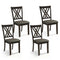 Linen Fabric Upholstered Wooden Dining Chair Set of 4 with Rubber Wood Frame for Dining Room
