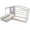 L-shaped Double Twin Beds House Platform Beds with Fences Corner Bed Frame
