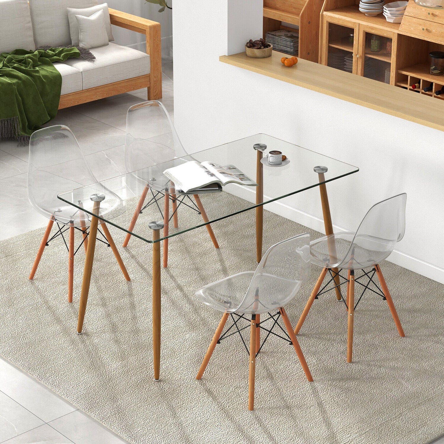 5 Pieces Rectangle Dining Table Set with 51 Inch Glass Tabletop