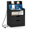 Nightstand with LED Light and Charging Station for Living Room Bedroom-White