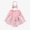 Long Sleeve Stitching Woven Style Plaid Skirt Bow Romper