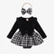Long Sleeve Stitching Woven Style Plaid Skirt Bow Romper