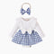 Long Sleeve Stitching Woven Style Plaid Skirt Bow Romper