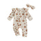 Girls' Long-sleeved Flower Print Zipper Hair Band Jumpsuit