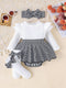 Sunken Stripe Long Sleeve Stitching Houndstooth Skirt One-piece Romper