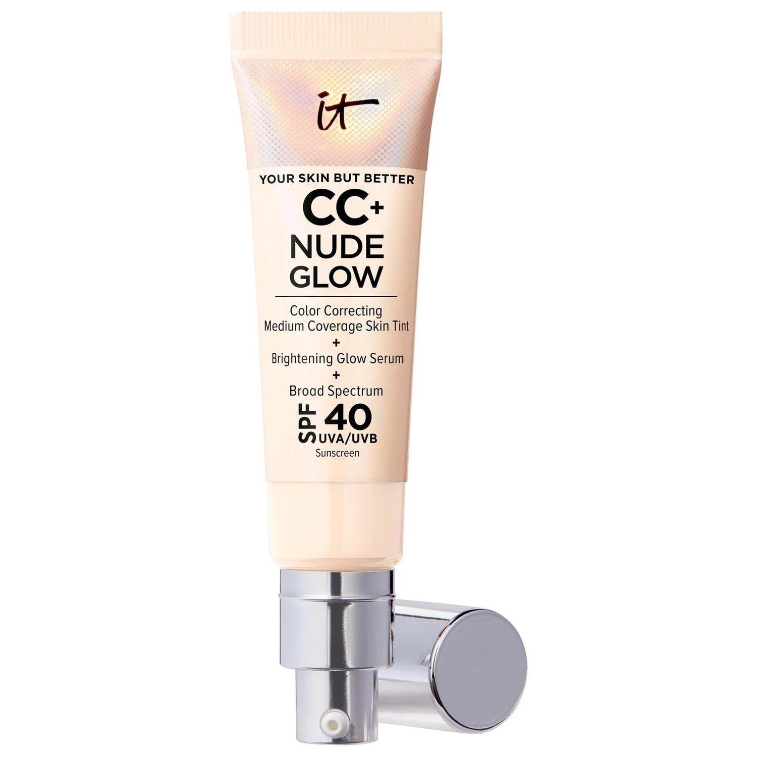 CC+ Nude Glow Lightweight Foundation + Glow Serum with SPF 40 and Niacinamide - Color-Correcting, Brightening Liquid Foundation for Radiant Skin