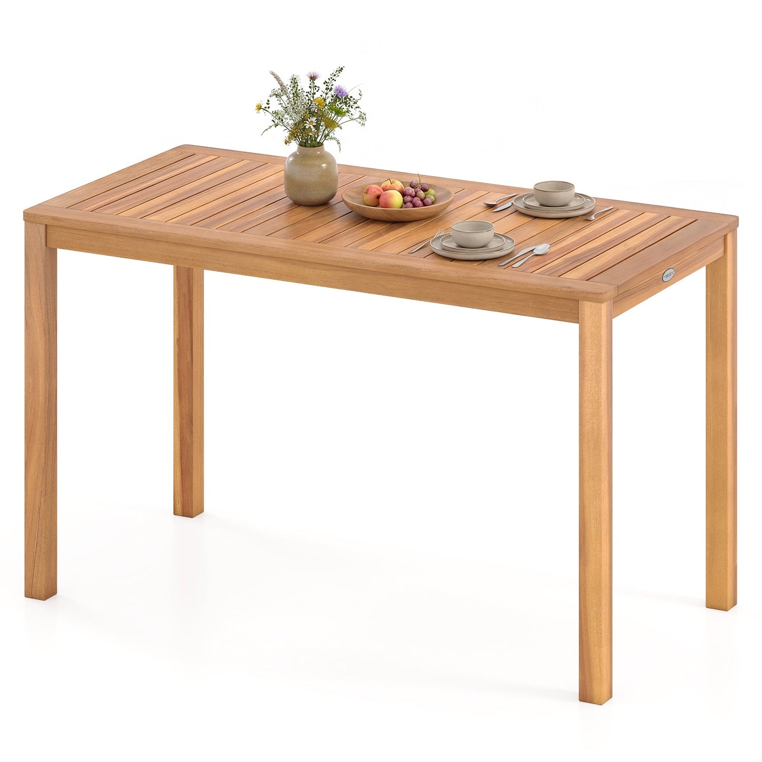 Outdoor Acacia Wood Dining Table with Slatted Tabletop for 4-6