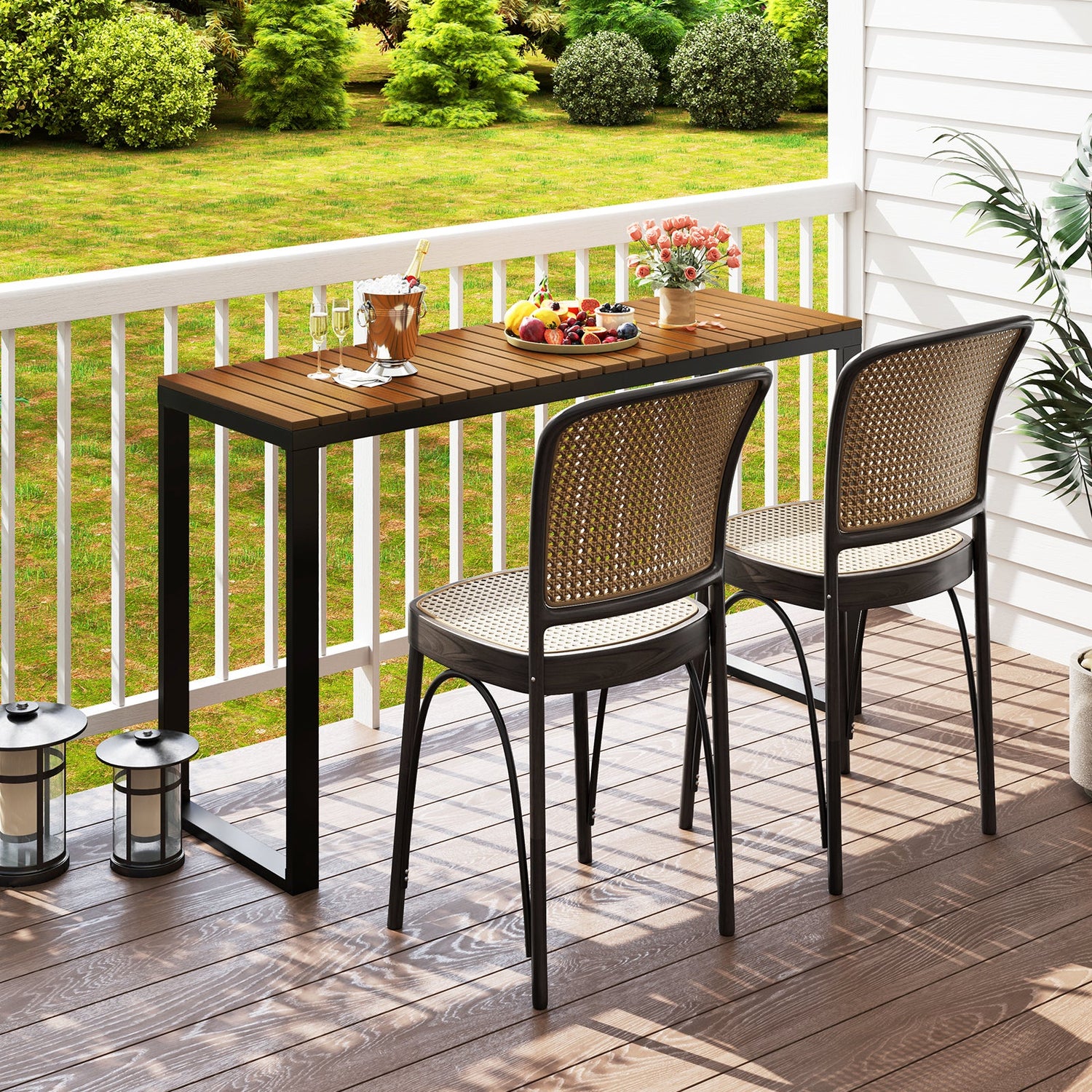 Outdoor Rectangle Console Table with Long-Lasting WPC Tabletop