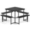 Outdoor Square Picnic Table Bench Set for 4-8 People with Umbrella Hole
