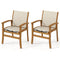 Patio Chairs Set of 2 Acacia Wood Armchairs with Breathable Fabric Back and Seat