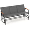 Patio Glider Bench with Curved Teak Armrests and Breathable Fabric Seat for 3 People-Brown