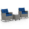 Patio Rattan Roker Chairs with Tempered Glass Table and Soft Cushions for Backyard Poolside Porch